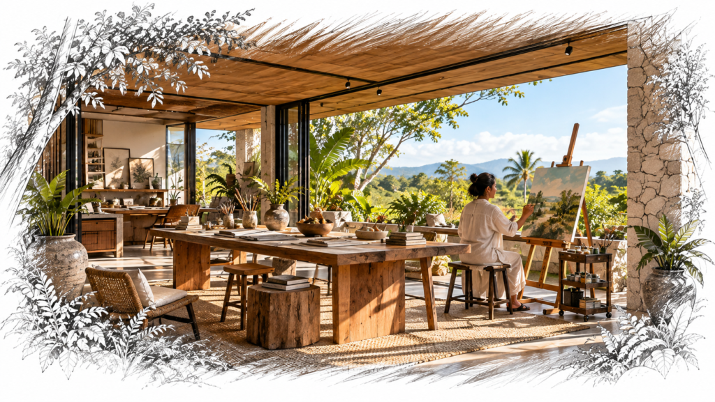 Sunlit Tropical Open-Air Art Studio